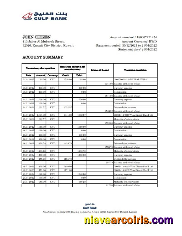 Kuwait Gulf Bank statement